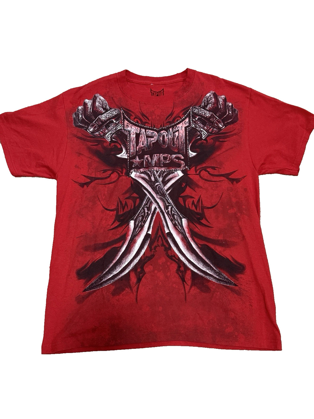 Tapout MPS MMA Y2K T Shirt L Large Red AOP Graphic Tee Crew Neck